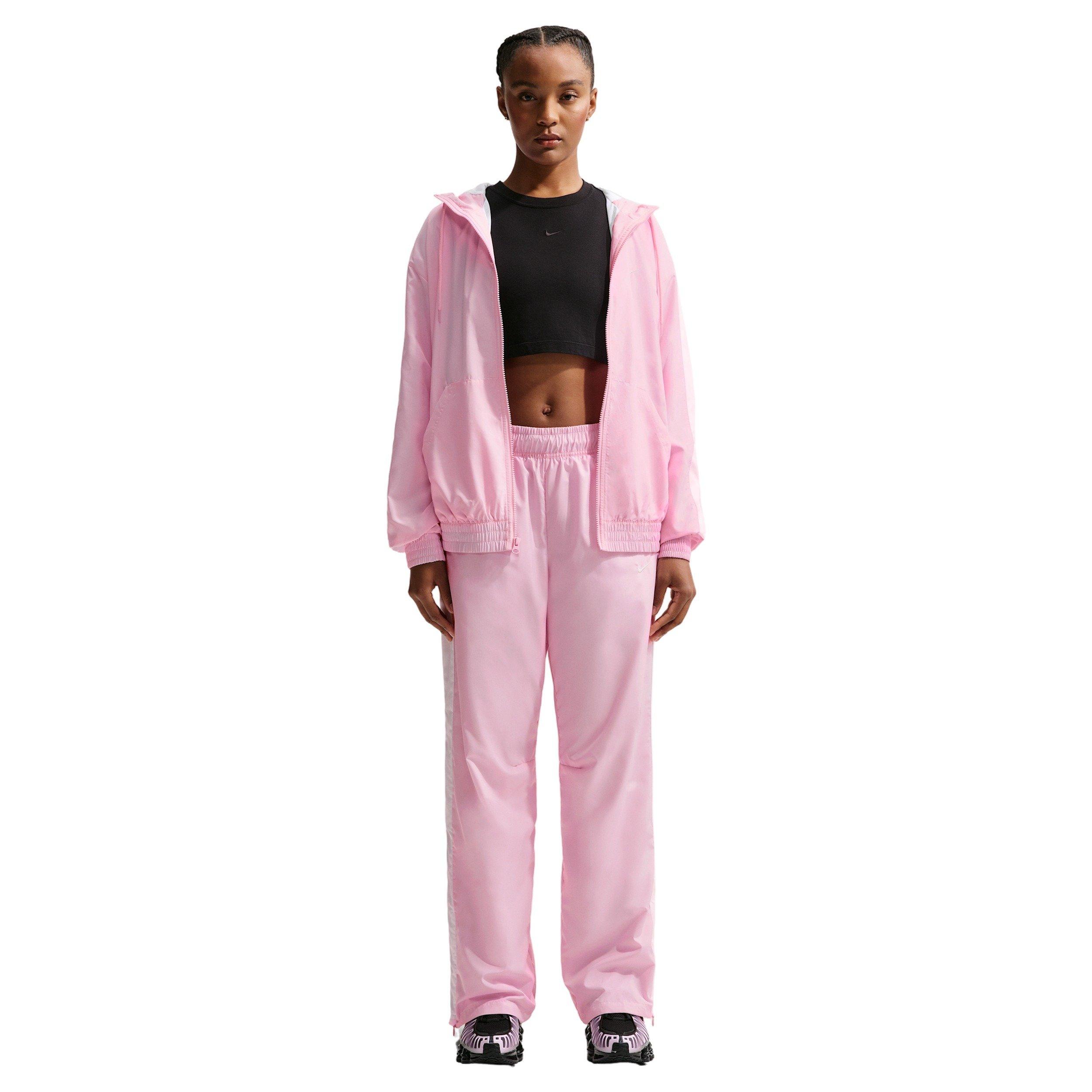 Nike Women's Sportswear Classic Wovens Loose UV Hooded Jacket - PINK/WHITE